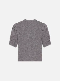 Ruched Sleeve Cashmere Sweater in Gris Heather