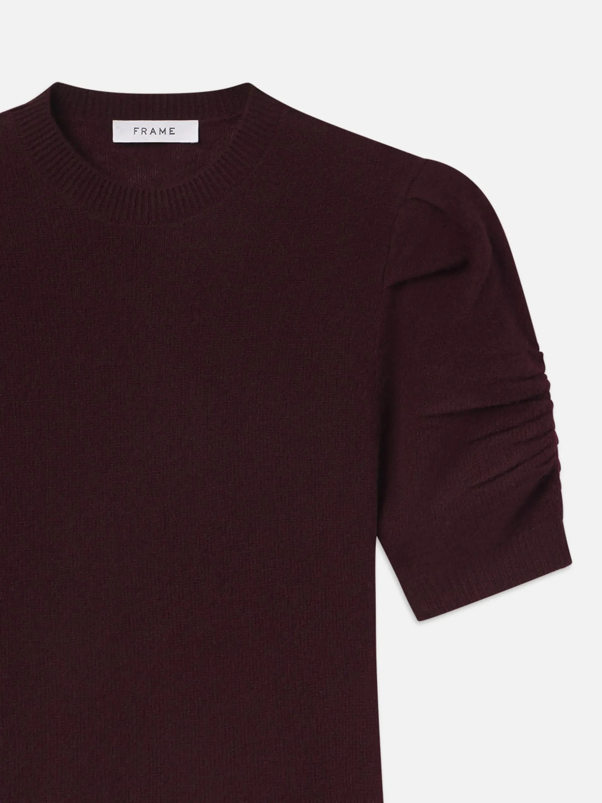 Ruched Sleeve Cashmere Sweater in Wine