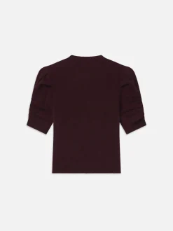 Ruched Sleeve Cashmere Sweater in Wine