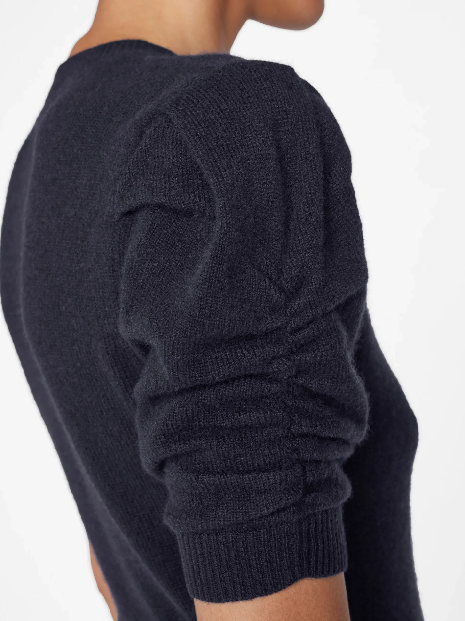 Ruched Sleeve Cashmere Sweater in Navy