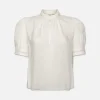 Ruffle Collar Inset Lace Top in White
