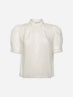 Ruffle Collar Inset Lace Top in White