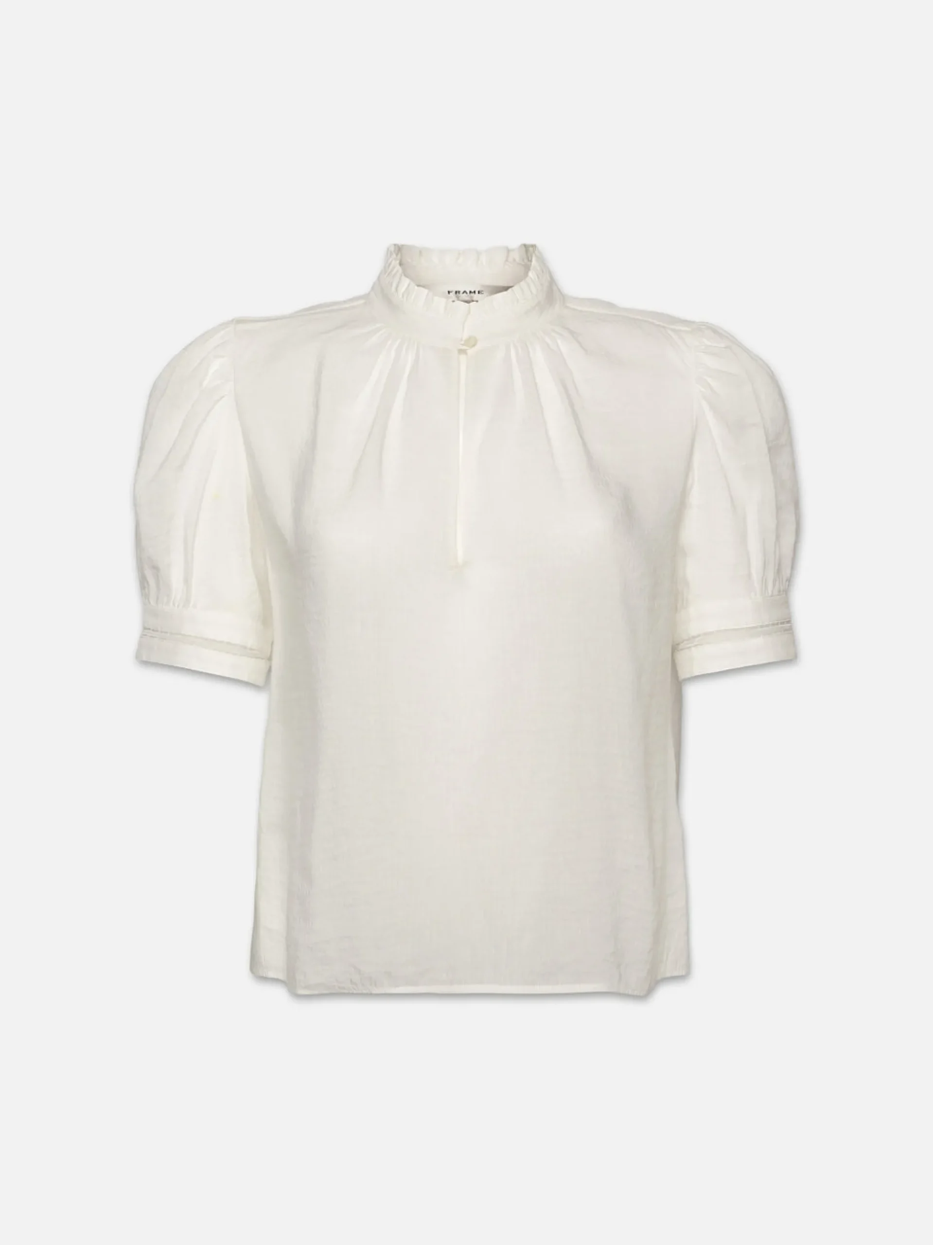 Ruffle Collar Inset Lace Top in White