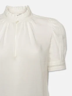 Ruffle Collar Inset Lace Top in White