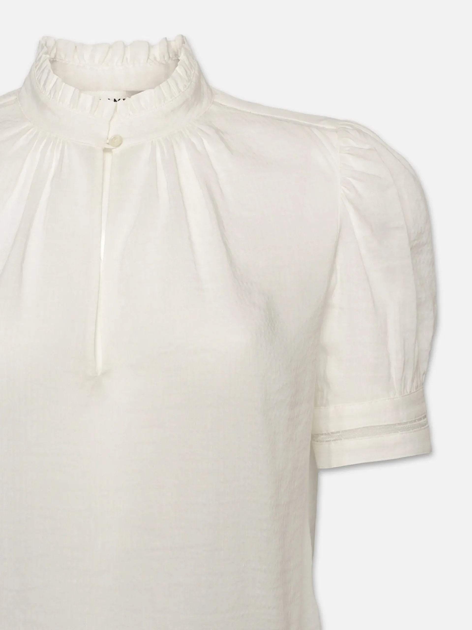 Ruffle Collar Inset Lace Top in White