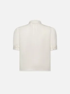 Ruffle Collar Inset Lace Top in White