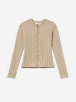 Ruffle Neck Cardi in Taupe