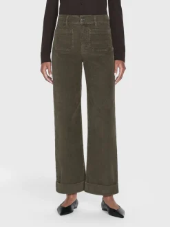 70's Cropped Wide Leg Corduroy in Rich Military