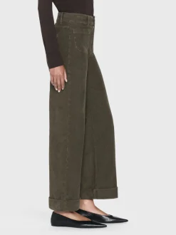 70's Cropped Wide Leg Corduroy in Rich Military