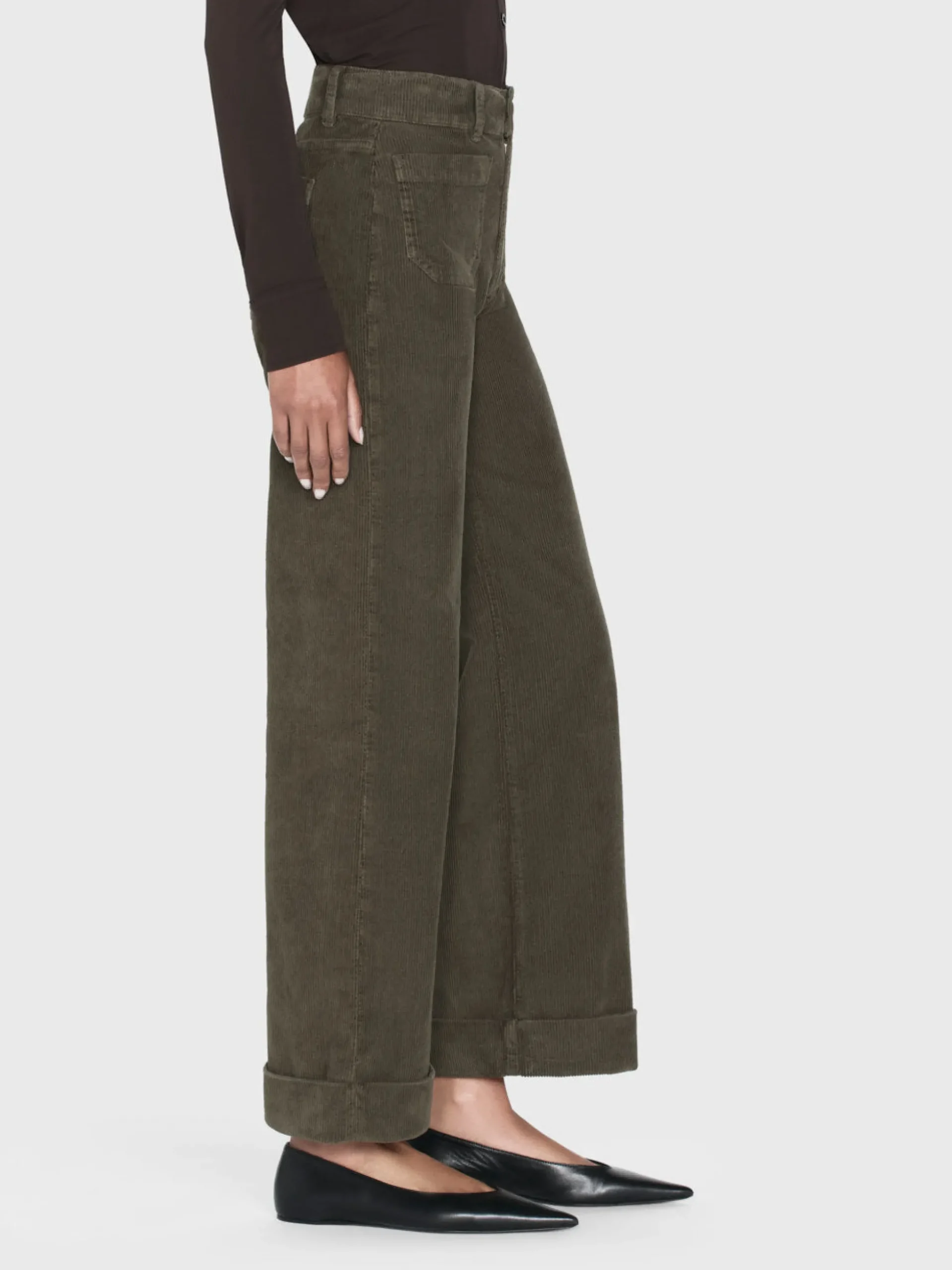 70's Cropped Wide Leg Corduroy in Rich Military