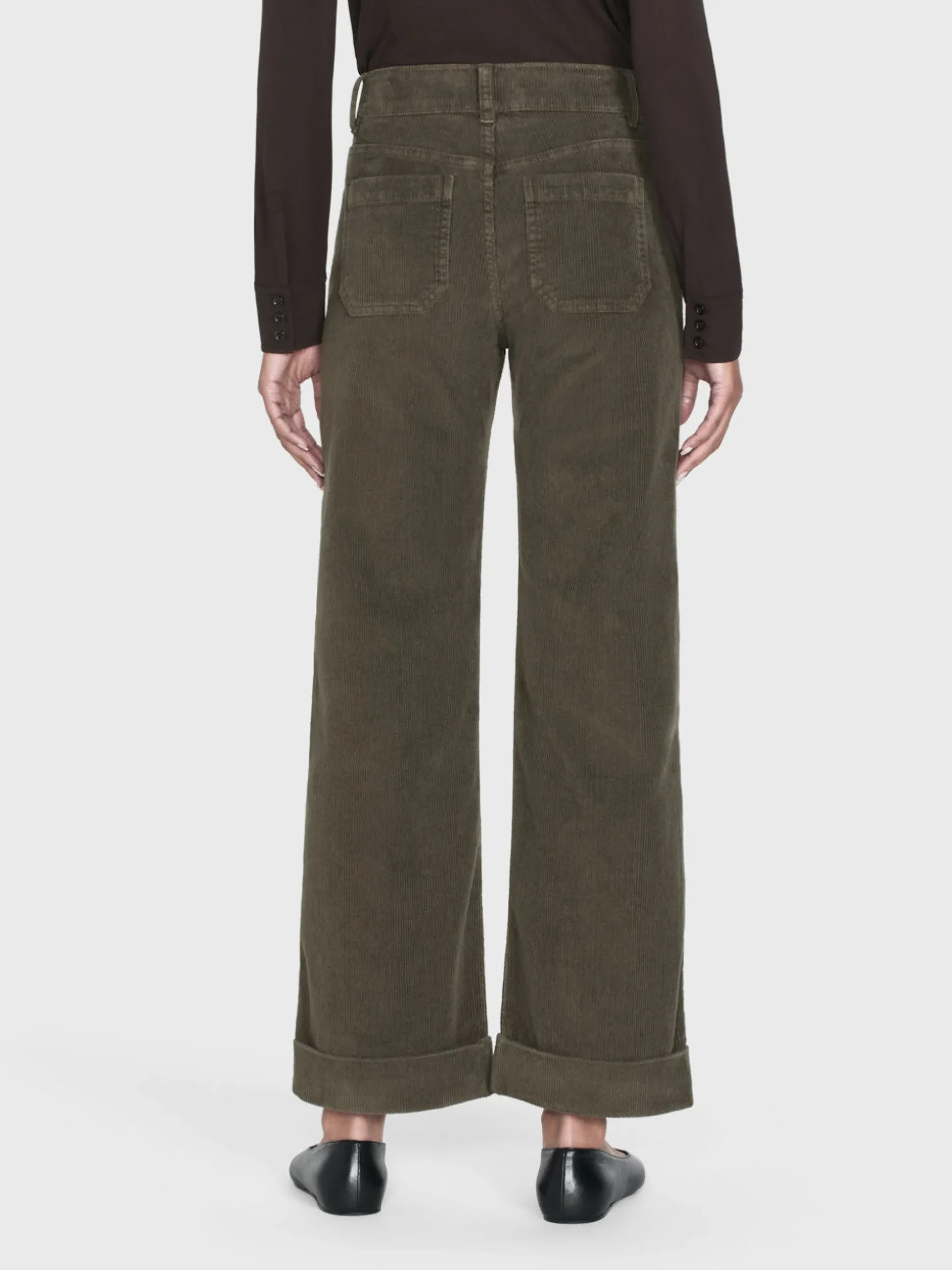 70's Cropped Wide Leg Corduroy in Rich Military