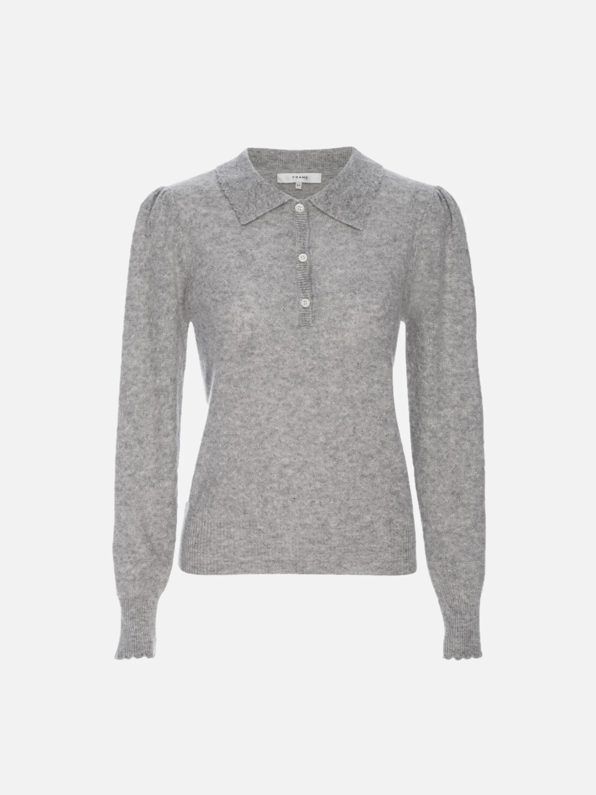 Scallop Polo Sweater in Light Heather Grey