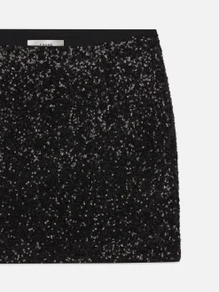 Sequin Mini Skirt in Black