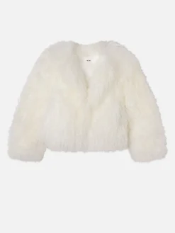 Shaggy Shearling Coat in Cream