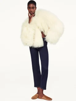 Shaggy Shearling Coat in Cream