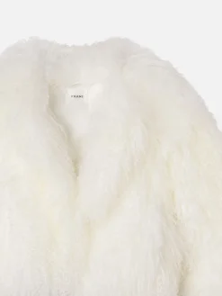 Shaggy Shearling Coat in Cream