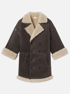 Shearling Cocoon Coat in Cardamom