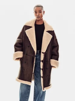 Shearling Cocoon Coat in Cardamom