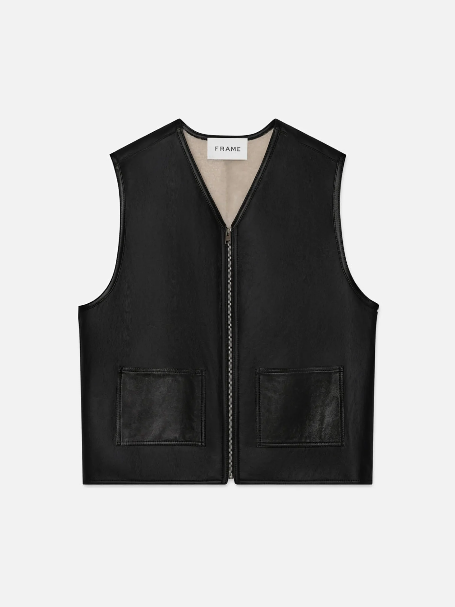 Shearling Vest in Stone Beige/Black