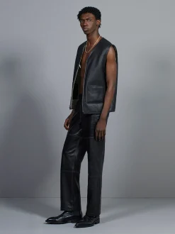 Shearling Vest in Stone Beige/Black