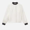 Shirred Mock Neck Blouse in Cream