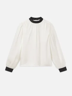 Shirred Mock Neck Blouse in Cream