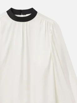 Shirred Mock Neck Blouse in Cream