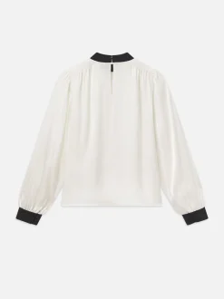 Shirred Mock Neck Blouse in Cream