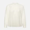 Shirred Popover Blouse in White