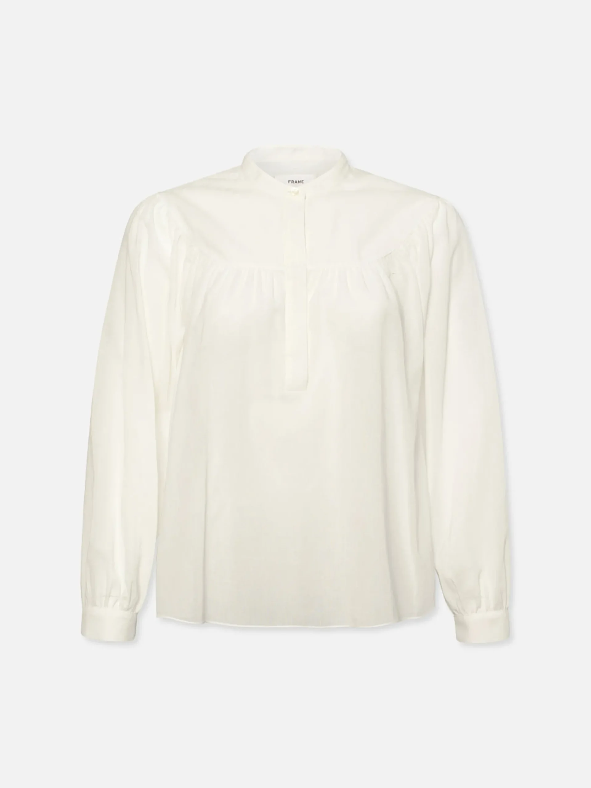 Shirred Popover Blouse in White