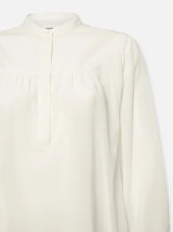 Shirred Popover Blouse in White
