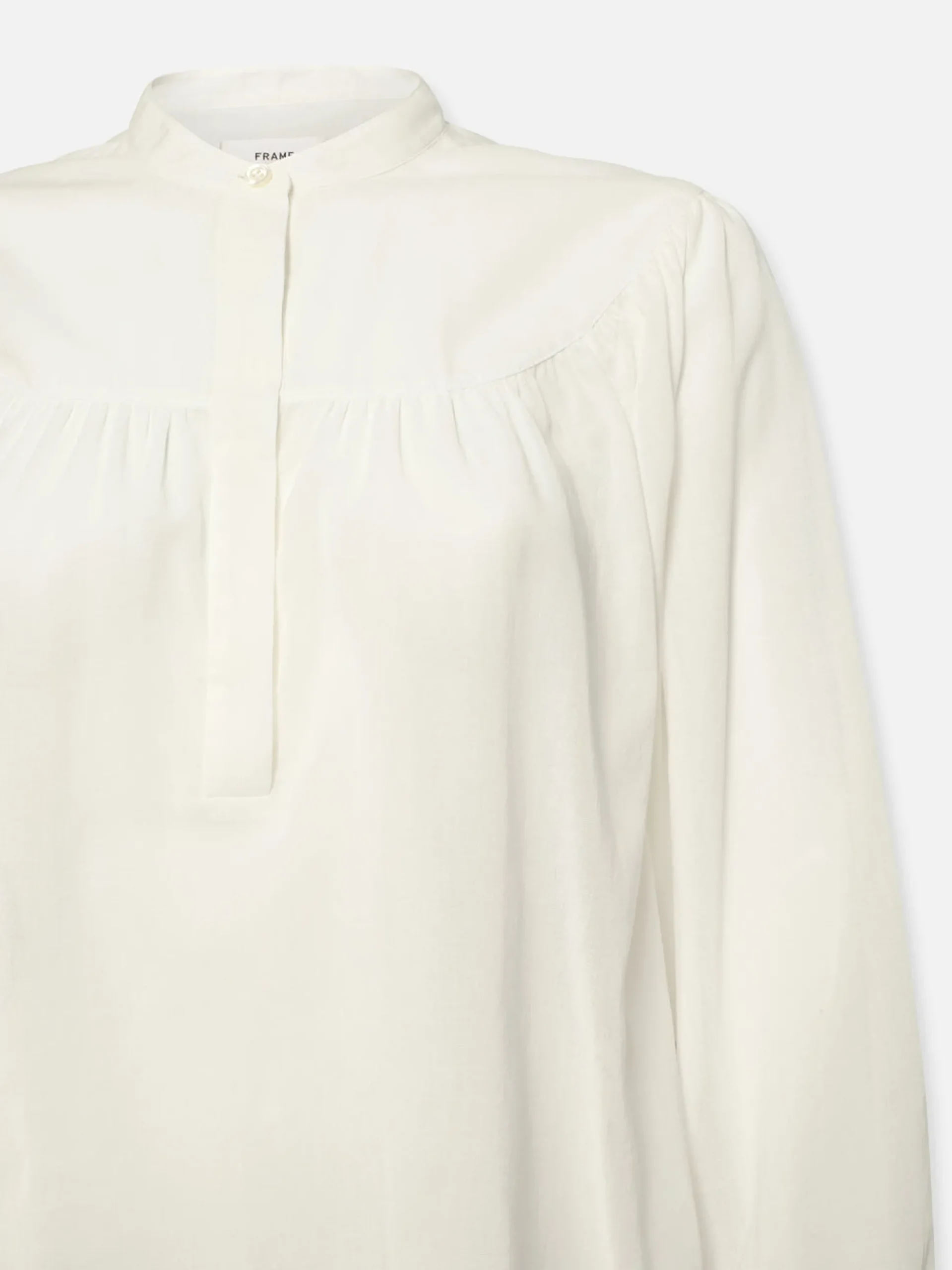 Shirred Popover Blouse in White