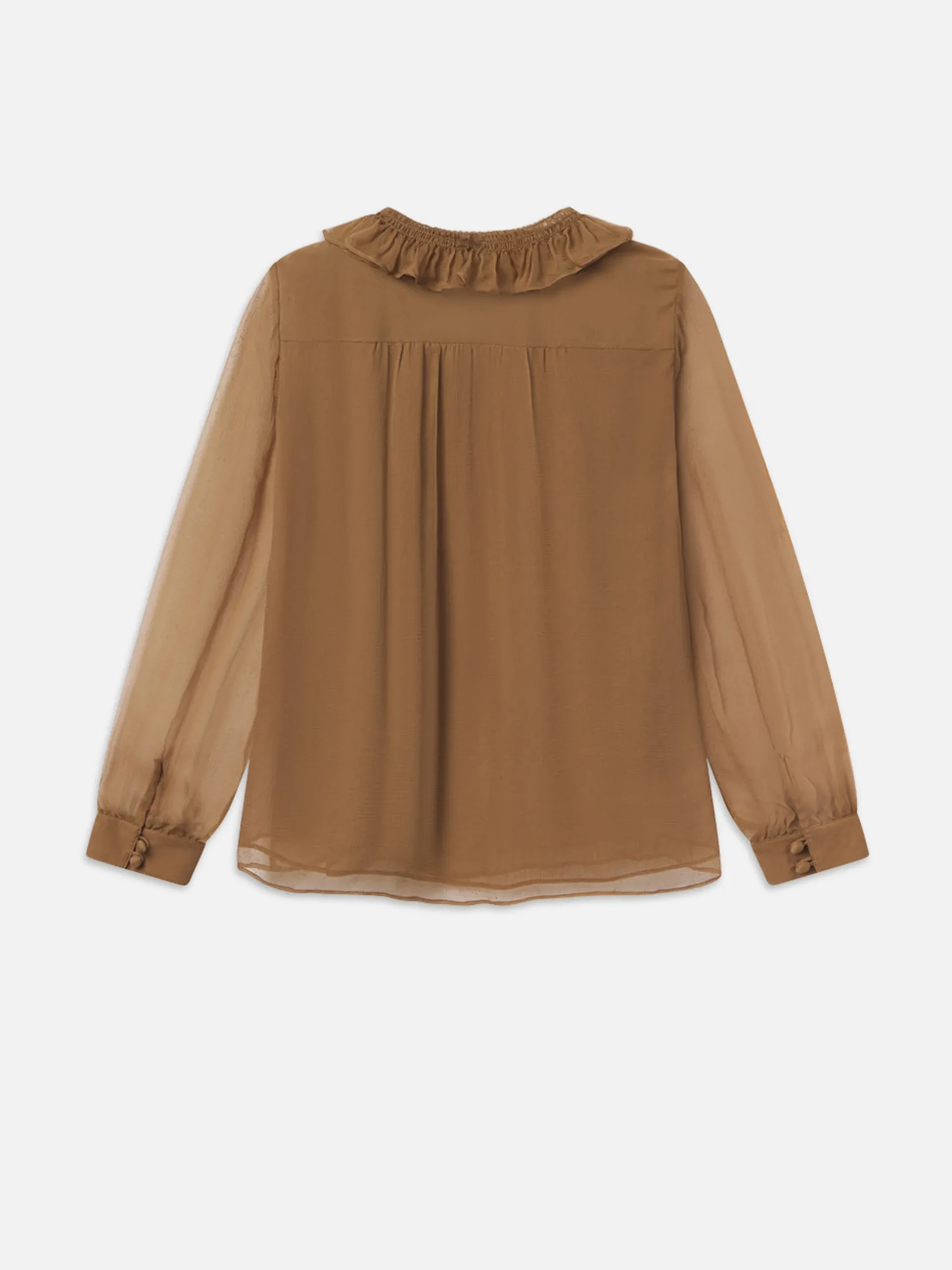 Shirred Ruffle Neck Blouse in Camel