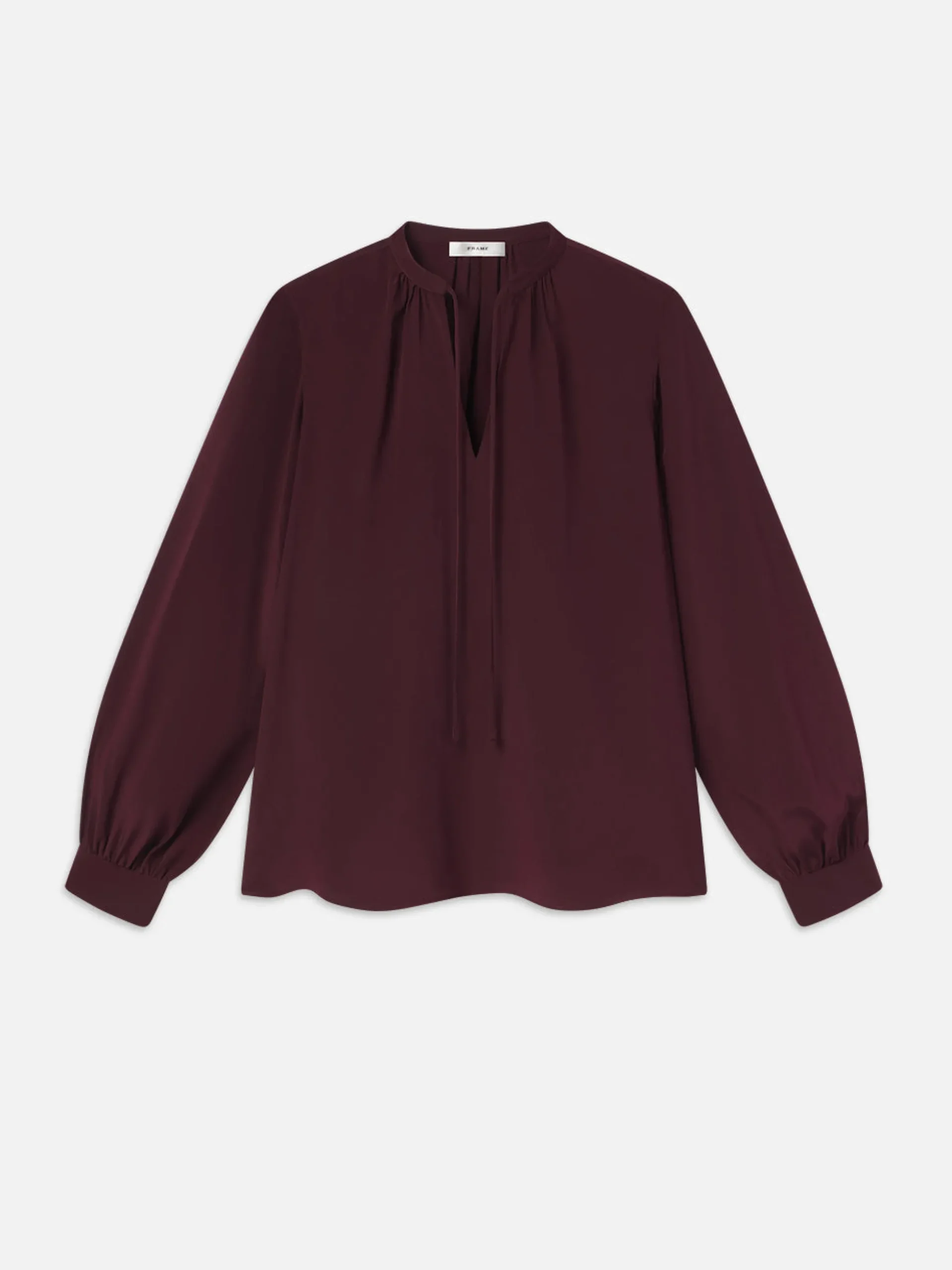 Shirred Tie Front Blouse in Wine
