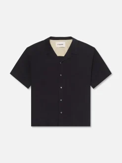 Short Sleeve Camp Collar Shirt in Dark Navy
