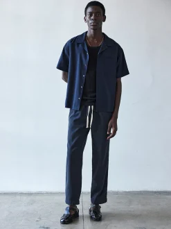 Short Sleeve Camp Collar Shirt in Dark Navy