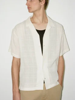 Short Sleeve Camp Collar Shirt in Off White
