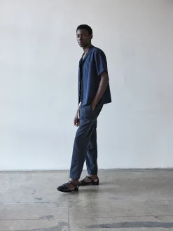 Short Sleeve Camp Collar Shirt in Dark Navy