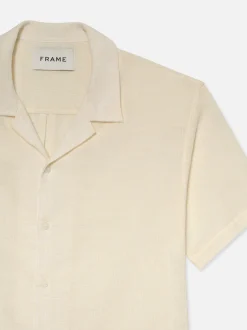 Short Sleeve Camp Collar Shirt in Off White