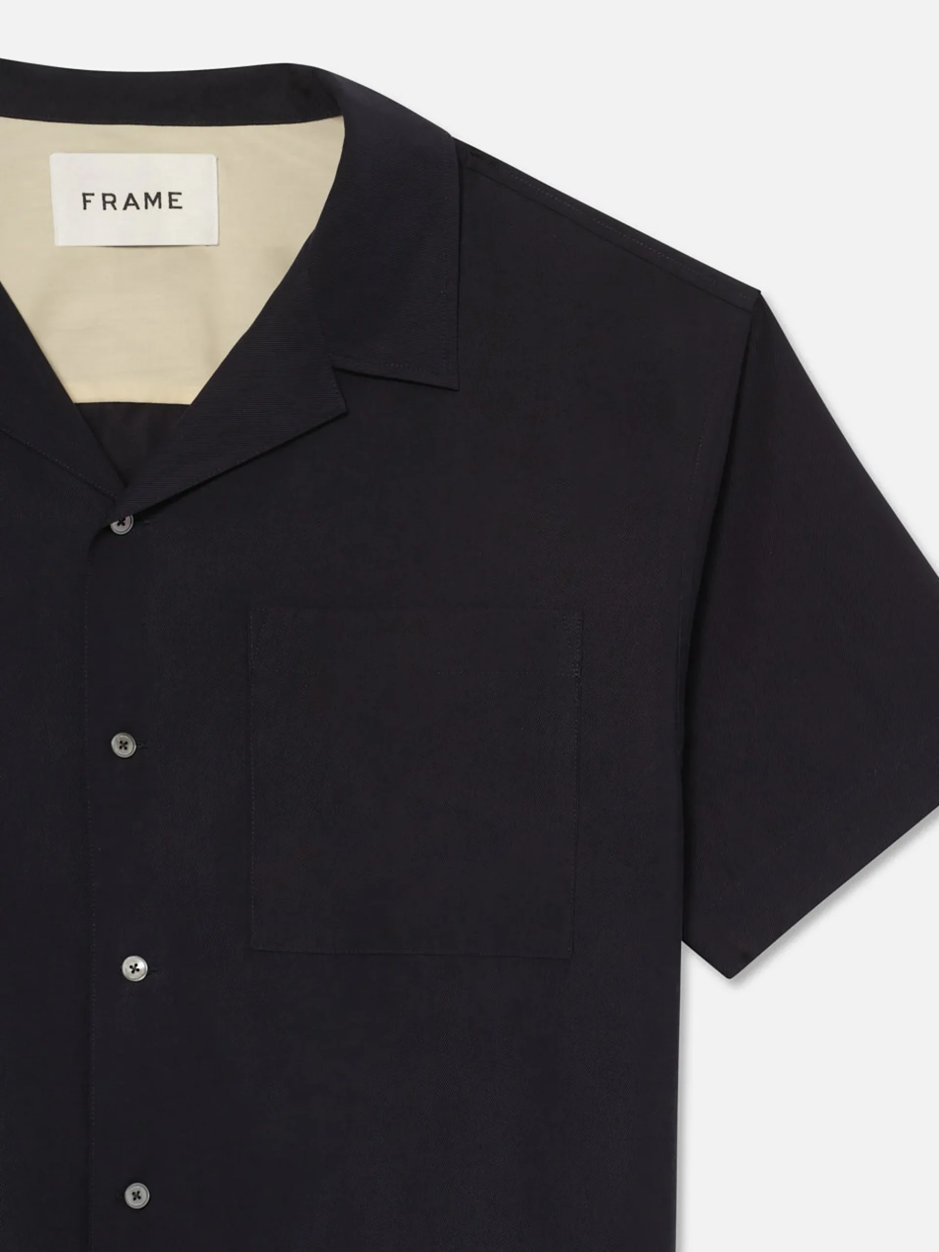 Short Sleeve Camp Collar Shirt in Dark Navy
