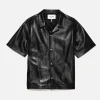 Short Sleeve Leather Camp Shirt in Black