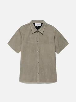 Short Sleeve Suede Shirt in Sand Beige