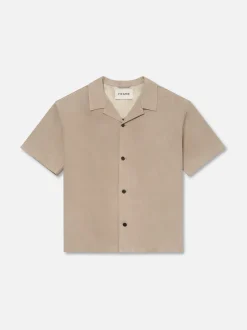 Short Sleeve Suede Shirt in Smoke Grey