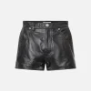 Side Slit Leather Short in Black