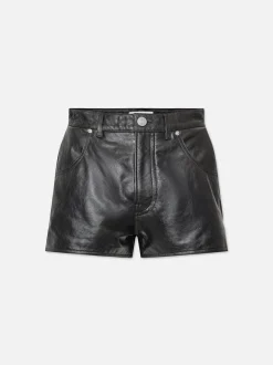 Side Slit Leather Short in Black