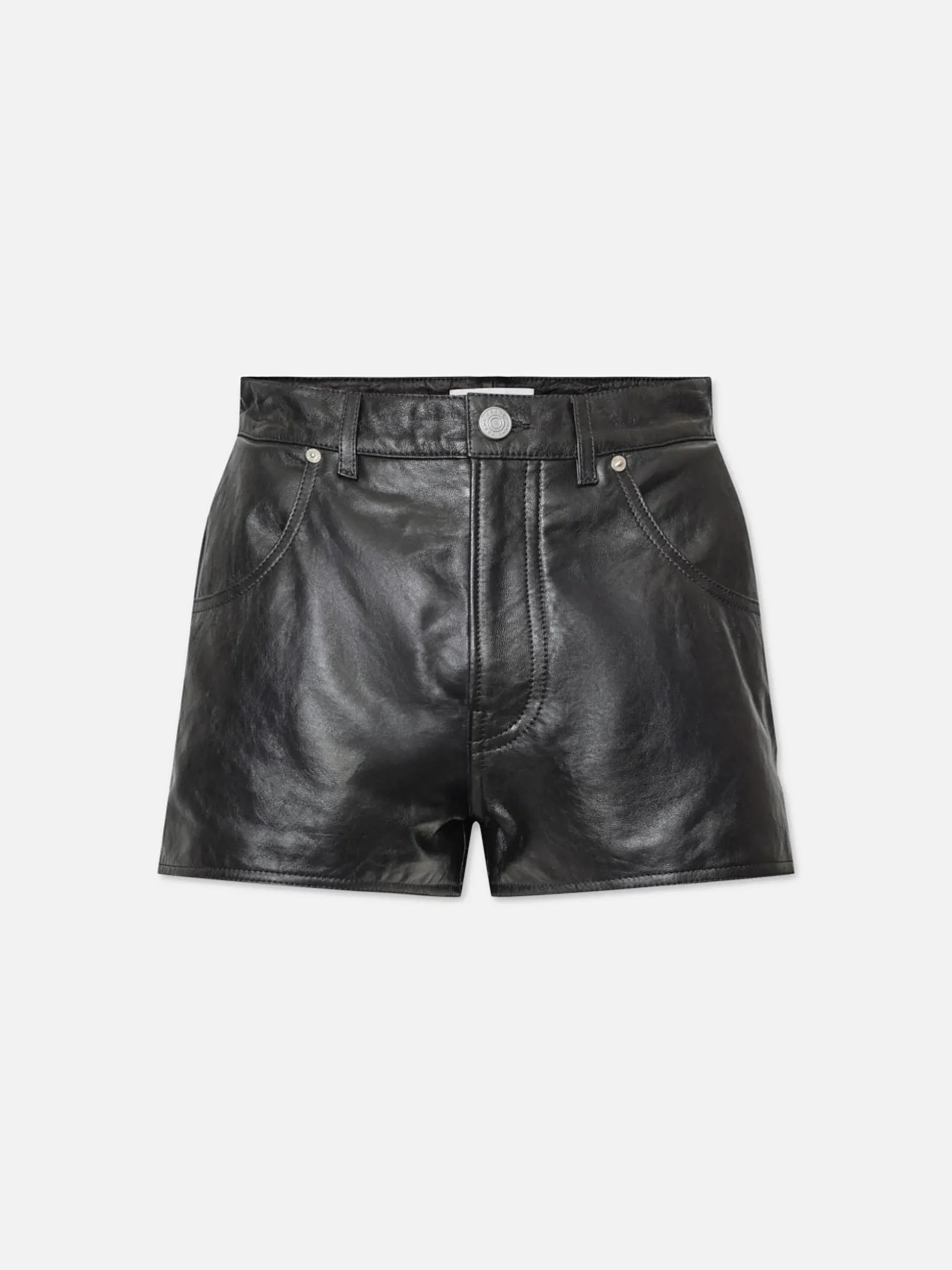 Side Slit Leather Short in Black