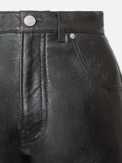 Side Slit Leather Short in Black