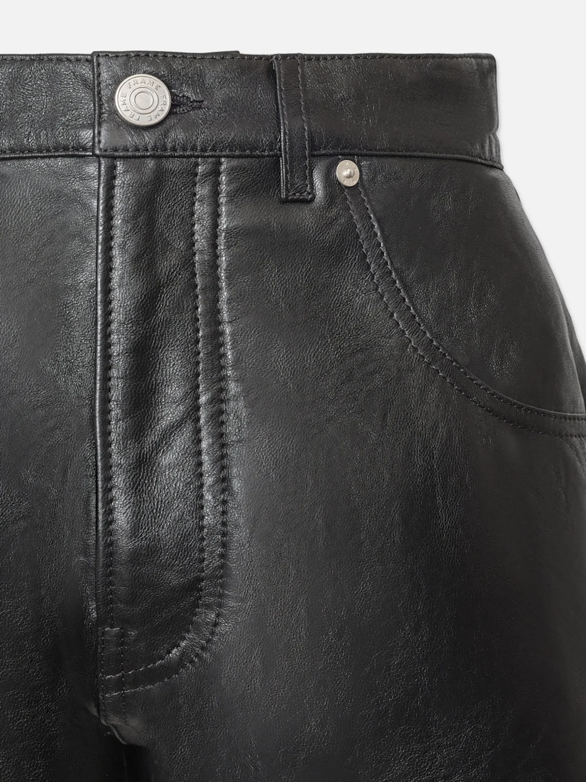 Side Slit Leather Short in Black
