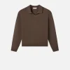 Silk Blend Polo Sweater in Soft Mocha