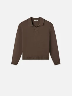 Silk Blend Polo Sweater in Soft Mocha